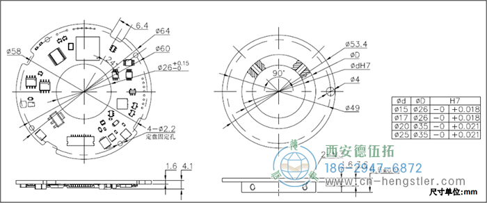 AM64超薄絕對(duì)值編碼器法蘭面參考設(shè)計(jì)和尺寸圖2 (動(dòng)盤螺栓安裝) 德國(guó)hengstler(亨士樂)編碼器