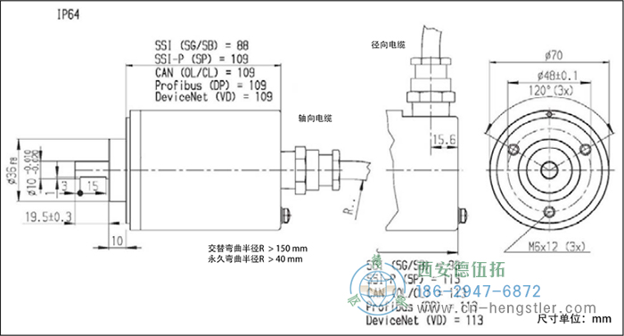 AX70/AX71-CANopen防爆光電絕對(duì)值編碼器的外形及安裝尺寸IP64 德國(guó)hengstler(亨士樂)編碼器