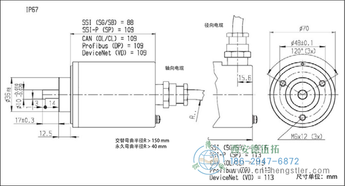 AX70/AX71-CANopen防爆光電絕對(duì)值編碼器的外形及安裝尺寸IP67 德國(guó)hengstler(亨士樂)編碼器